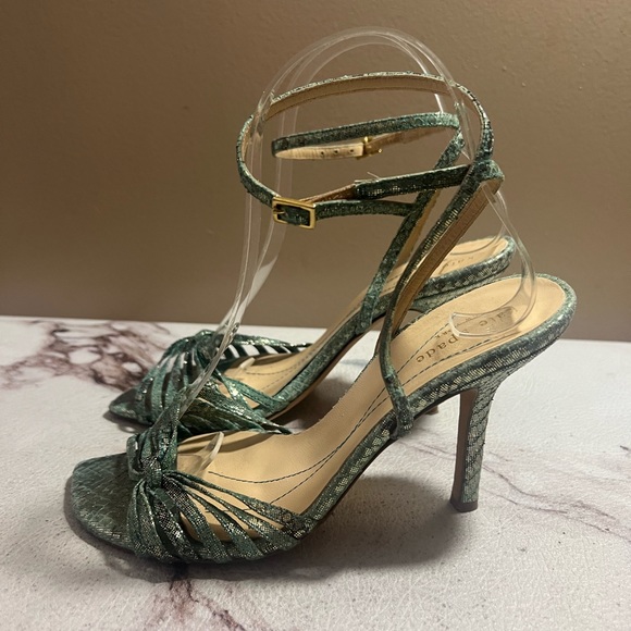 Kate Spade Women's Metallic Strappy Heel Sandal Aqua Green Snake